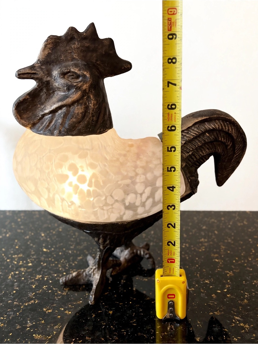 Vintage Rooster Accent Lamp Glass & Bronze Bronze Metal